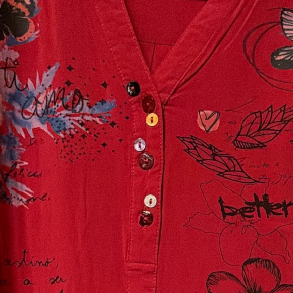 Desigual Tunic Lisa red graffiti blouse words size 4 - Picture 6 of 6